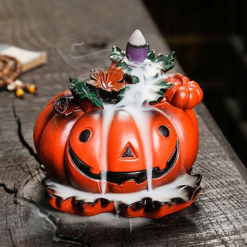 Porcelain Backflow Incense Burner, Poircealláin, Pumpkin, leath lámhdhéanta, baile agus oifige & Inbhuanaithe, 112x125x91mm, Díolta De réir PC