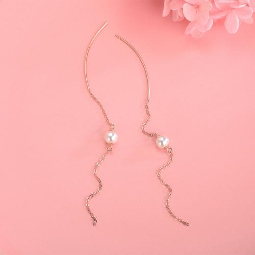 925 Sterling Silver Drop & Dangle Brincos, 925 de prata esterlina, with Shell Pearl, rosa real com banho de cor, joias de moda & para mulher, níquel, chumbo e cádmio livre, 120mm, vendido por par