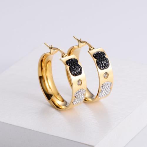 Cruach dhosmálta Lever Back Earring, 316 Cruach dhosmálta, 18K ór plátáilte, jewelry faisin & do bhean & le rhinestone, órga, 30x30mm, Díolta De réir Péire