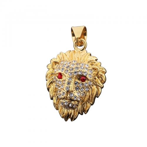 Acier inoxydable animaux Pendentifs, Acier inoxydable 304, lion, DIY & avec strass, plus de couleurs à choisir, 37x27mm, Vendu par PC