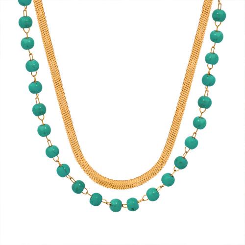 Collier d'acier titane, avec turquoise, fait à la main, pour femme, doré, Vendu par PC