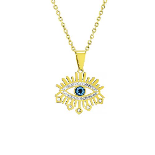 Collier Evil Eye bijoux, Acier inoxydable 304, avec Acier titane, Placage, unisexe & pavé de micro zircon, plus de couleurs à choisir, Longueur Environ 50 cm, Vendu par PC