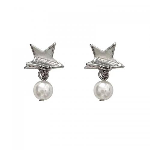 Zinc Alloy Drop Earring, med Plastic Pearl, Stjerne, platin farve forgyldt, mode smykker & for kvinde, 20mm, Solgt af par