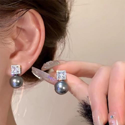 Zinc Alloy Drop Earring, met Plastic Pearl, Geometrisch Patroon, plated, mode sieraden & voor vrouw & met strass, meer kleuren voor de keuze, 10x20mm, Verkocht door pair