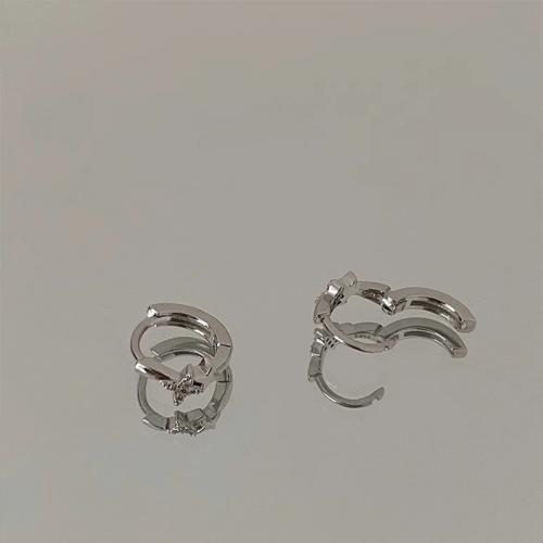 Prás Huggie Hoop Earring, dath airgid plated, do bhean & le rhinestone, 20mm, Díolta De réir Péire