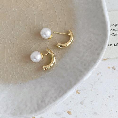 Zinc Alloy Cartoon Split Earring, met Plastic Pearl, gold plated, mode sieraden & voor vrouw, 10x15mm, Verkocht door pair