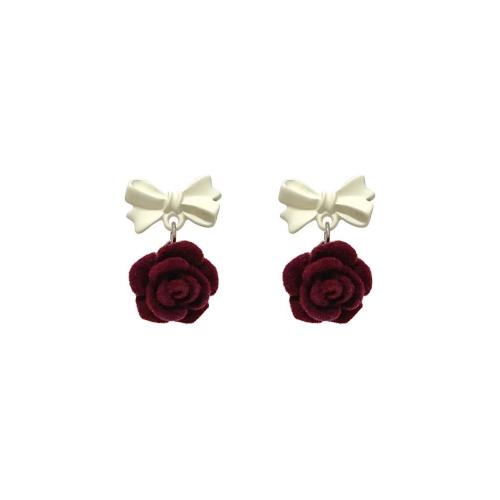 Zinc Alloy Drop Earring with Flocking Fabric Flower plated fashion jewelry & for woman 25mm Sold By Pair