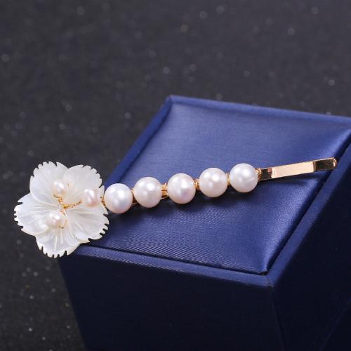 Barrette, perle d'eau douce cultivée, avec alliage de zinc, fait à la main, pour femme, blanc, Pearl 4-8mm, Vendu par PC