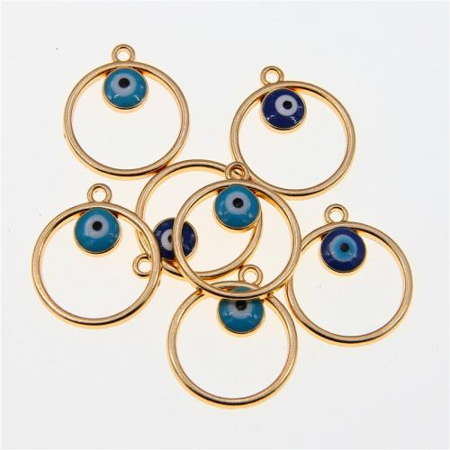 Evil Eye Pendler, Zinc Alloy, Donut, KC guldfarve belagt, mode smykker & du kan DIY & emalje & hule, flere farver til valg, nikkel, bly & cadmium fri, 23x20x3mm, Ca. 100pc'er/Bag, Solgt af Bag