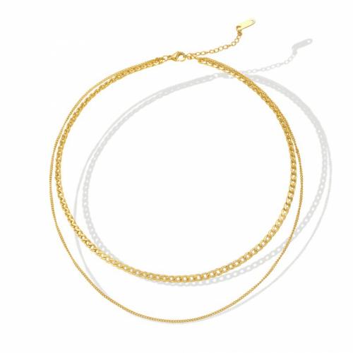 Collier d'acier titane, avec 5cm chaînes de rallonge, Double couche & bijoux de mode & pour femme, doré, protéger l'environnement, sans nickel, plomb et cadmium, Longueur Environ 38 cm, Environ 42 cm, Vendu par PC