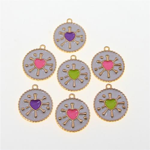 Zinc Alloy Enamel Pendants Flat Round KC gold color plated fashion jewelry & DIY nickel lead & cadmium free Approx Sold By Bag