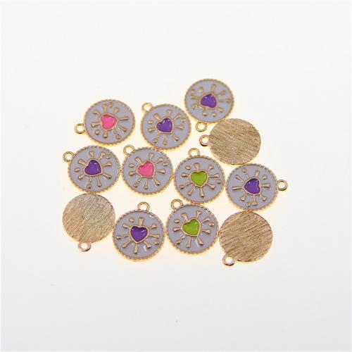 Zinc Alloy Enamel Pendants Flat Round KC gold color plated fashion jewelry & DIY nickel lead & cadmium free Approx Sold By Bag