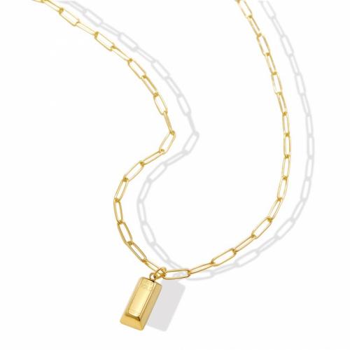 Collier d'acier titane, avec 5cm chaînes de rallonge, rectangle, bijoux de mode & pour femme, doré, protéger l'environnement, sans nickel, plomb et cadmium, 8x12mm, Longueur Environ 44 cm, Vendu par PC