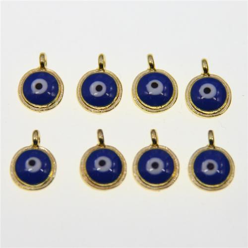 Evil Eye Anhänger, Zinklegierung, flache Runde, KC goldfarben plattiert, Modeschmuck & DIY & Emaille, blau, frei von Nickel, Blei & Kadmium, 12x9x4mm, ca. 100PCs/Tasche, verkauft von Tasche