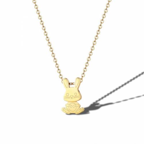 Titanium Steel Necklace with 5cm extender chain Rabbit Vacuum Ion Plating fashion jewelry & for woman golden nickel lead & cadmium free Length Approx 40 cm Sold By PC