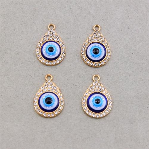 Evil Eye Anhänger, Zinklegierung, Tropfen, KC goldfarben plattiert, Modeschmuck & DIY & Emaille & mit Strass, gemischte Farben, frei von Nickel, Blei & Kadmium, 23x15x5mm, ca. 100PCs/Tasche, verkauft von Tasche