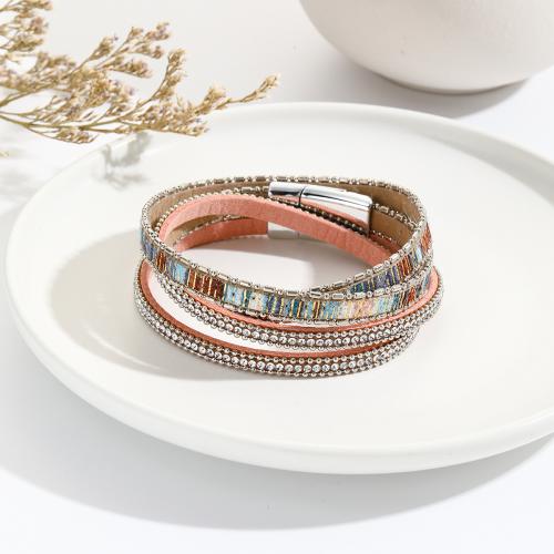 Pulseras de Cordón de PU, Cuero de PU, con aleación de zinc, Joyería & multicapa & para mujer, más colores para la opción, 18mm, longitud aproximado 40 cm, Vendido por UD