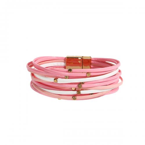 PU cavo bracciali, with Magnete, fatto a mano, gioielli di moda & multistrato & per la donna, rosa, 25mm, Lunghezza Appross. 19.5 cm, Venduto da PC