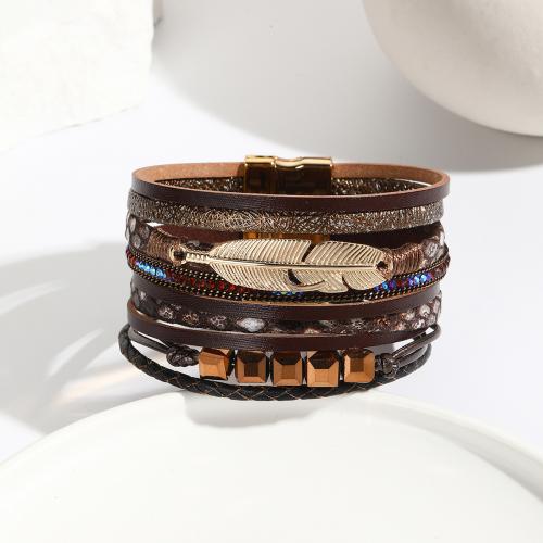 PU cavo bracciali, with Magnete & lega in zinco, fatto a mano, multistrato & per la donna & con strass, nessuno, 34mm, Lunghezza Appross. 19.5 cm, Venduto da PC