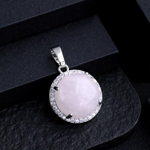 Gemstone Vedhæng Smykker, Natursten, med Zinc Alloy, Dome, sølvfarvet forgyldt, du kan DIY & forskellige materialer til valg & med rhinestone, flere farver til valg, 20x30mm, Solgt af PC