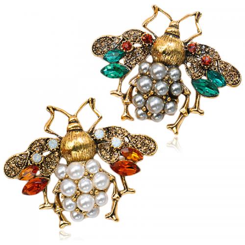 Zinklegering broches, Zinc Alloy, met Plastic Pearl, Honingbij, gold plated, uniseks & met strass, meer kleuren voor de keuze, nikkel, lood en cadmium vrij, 53x41mm, Verkocht door PC