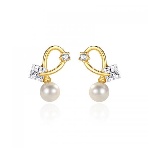 Ciúbach Zirconia Micrimhilseogra réiteach Sterling Silver Earring, 925 Sterling Silver, le Pearl Plaisteacha, plátáilte, micrea réiteach zirconia ciúbach & do bhean, dathanna níos mó le haghaidh rogha, 11mm, Díolta De réir Péire