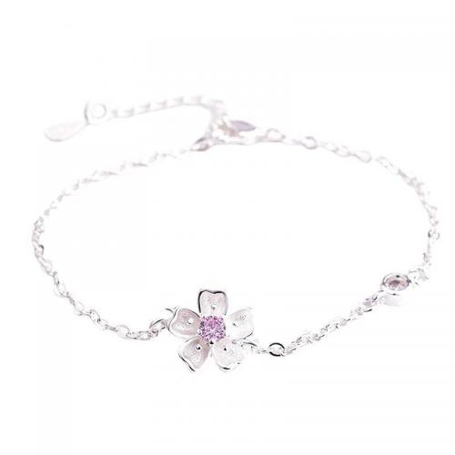 metal Pulsera, con 1.2inch extender cadena, Flor, chapado en platina real, diferentes estilos para la opción & para mujer & con diamantes de imitación, longitud aproximado 6.3 Inch, Vendido por UD