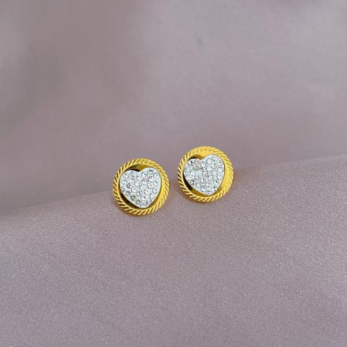 Titan Stål Stud Earring, Rund, plated, för kvinna & med strass, 12mm, Säljs av Par