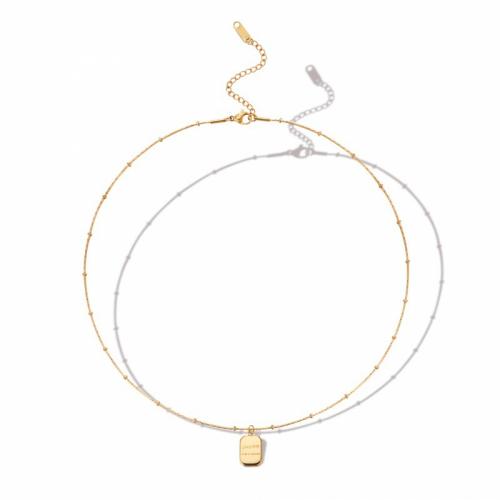 Collier d'acier titane, avec 5cm chaînes de rallonge, rectangle, bijoux de mode & pour femme, doré, protéger l'environnement, sans nickel, plomb et cadmium, 9x12mm, Longueur Environ 45 cm, Vendu par PC