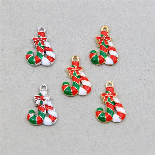 Zinc Alloy Enamel Pendants Christmas Candy Cane plated fashion jewelry & DIY nickel lead & cadmium free Approx Sold By Bag