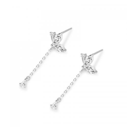 Pendientes de Micro Pavé de Zirconía Cúbica en Plata de Ley, Plata de ley 925, Mariposa, Joyería & micro arcilla de zirconia cúbica & para mujer, libre de níquel, plomo & cadmio, 6x30mm, Vendido por Par