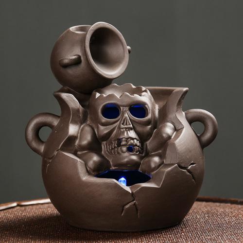 Backflow Incense Burner Purple Clay half handmade Halloween Design & for home and office & durable & with LED light Sold By PC