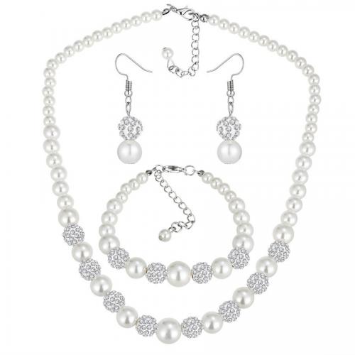 Set di gioielli , Bracciale & orecchino & Collana, perla in plastica, tre pezzi & per la donna & con strass, necklace 43cm, Bracelet 19.2cm, earring 3.8cm, Venduto da set