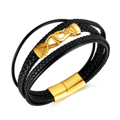 Bracelets cordon PU, cuir PU, avec Acier inoxydable 304, Vintage & pour homme, plus de couleurs à choisir, Longueur 21.5 cm, Vendu par PC