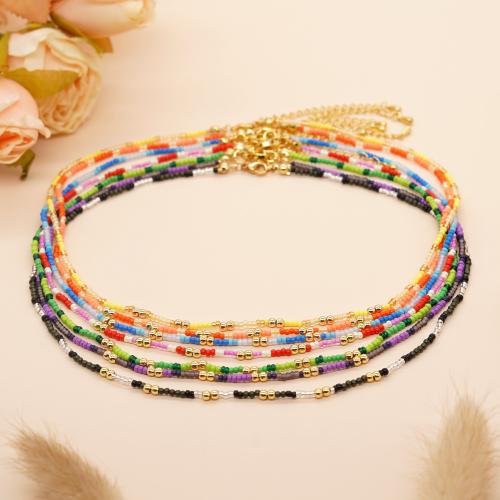 Glass Seed Beads Ketting, Glas, met Zinc Alloy, met 5CM extender keten, Hart, gold plated, voor vrouw, meer kleuren voor de keuze, nikkel, lood en cadmium vrij, Lengte 42 cm, Verkocht door PC