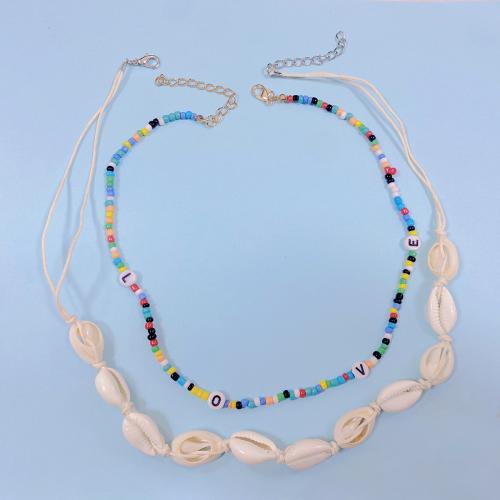 Seed verre collier de perles, Seedbead, avec Fil de coton & coquille, fait à la main, Double couche & bijoux de mode & styles différents pour le choix & pour femme, plus de couleurs à choisir, protéger l'environnement, sans nickel, plomb et cadmium, Vendu par fixé