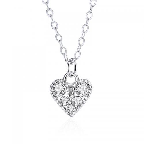 Cubic Zircon Micro Pave 925 Sterling Silver Necklace with 5CM extender chain Heart plated micro pave cubic zirconia & for woman Length Approx 40 cm Sold By PC