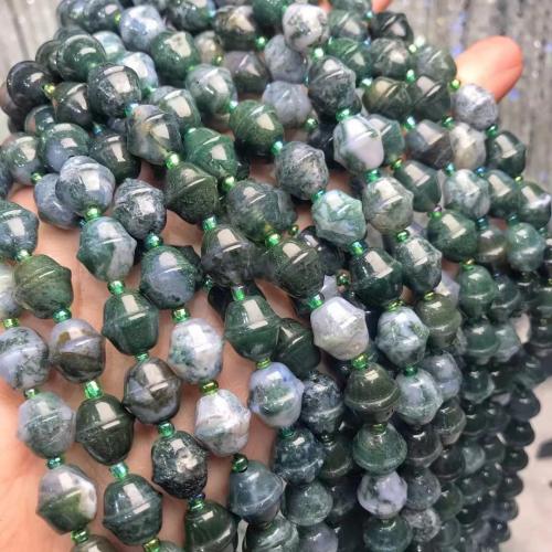 Přírodní Moss Achát Korálky, Moss Agate, Zvono, uglađen, prirodni & možete DIY, trava zelena, 10x11mm, Prodano Per Približno 38-40 cm Strand