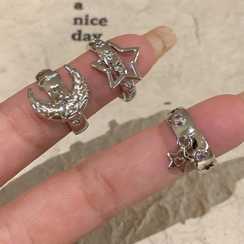 liga de zinco Cuff Ring Finger, cromado de cor platina, Vario tipos a sua escolha & micro pavimento em zircônia cúbica & para mulher, tamanho:6-8, vendido por PC