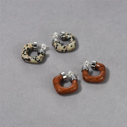 Pendientes de Perno en Latón, metal, con dálmata & Piedra con vena, Joyería & diferentes materiales para la opción & para mujer, libre de níquel, plomo & cadmio, 23.50x7mm, Vendido por Par