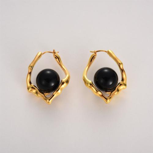 Prás Leverback Earring, le Agate Black, 18K óir plated, jewelry faisin & do bhean, nicil, luaidhe & caidmiam saor in aisce, 33.50x25mm, Díolta De réir Péire