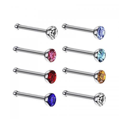 Stainless Steel Nose Piercing Nakit, 304 nehrđajućeg čelika, bez spolne razlike & s Rhinestone, više boja za izbor, Prodano By PC