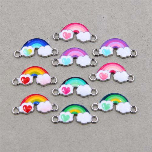 Zinklegierung Schmuckverbinder, Regenbogen, Platinfarbe platiniert, Modeschmuck & DIY & Emaille & 1/1-Schleife, keine, frei von Nickel, Blei & Kadmium, 10x23x2mm, ca. 100PCs/Tasche, verkauft von Tasche