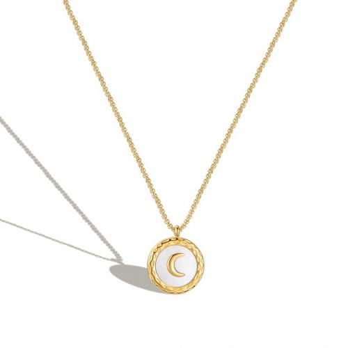 Collier d'acier titane, avec coquille blanche, avec 5cm chaînes de rallonge, Plat rond, bijoux de mode & pour femme, blanc, protéger l'environnement, sans nickel, plomb et cadmium, 20x12mm, Longueur Environ 45 cm, Vendu par PC