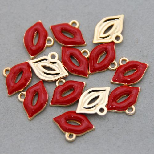 Zinc Alloy émail Pendants, alliage de zinc, lèvre, plaqué de couleur d'or KC, bijoux de mode & DIY, rouge, protéger l'environnement, sans nickel, plomb et cadmium, 14x19x3mm, Environ 100PC/sac, Vendu par sac