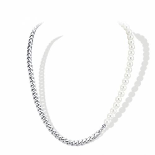 Collier d'acier titane, avec perle de plastique, Rond, bijoux de mode & pour femme, blanc, protéger l'environnement, sans nickel, plomb et cadmium, 2mm, Longueur Environ 45 cm, Vendu par PC