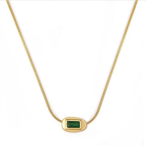 Collier d'acier titane, avec zircon cubique, avec 5cm chaînes de rallonge, bijoux de mode & pour femme, vert, protéger l'environnement, sans nickel, plomb et cadmium, Longueur Environ 40 cm, Vendu par PC