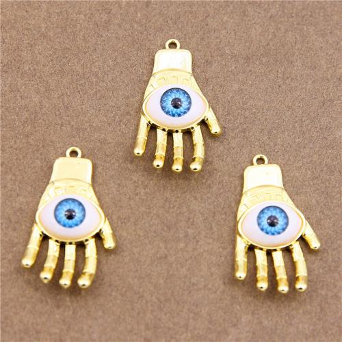 Evil Eye Pendler, Zinc Alloy, med Resin, Hand, KC guldfarve belagt, mode smykker & du kan DIY & emalje, blandede farver, nikkel, bly & cadmium fri, 24x19x8mm, Ca. 100pc'er/Bag, Solgt af Bag