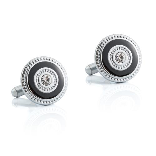 Cufflinks Iron Round for man & enamel & with rhinestone nickel lead & cadmium free Sold By Pair