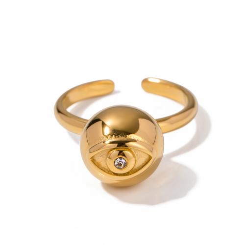 Anillo de dedo acero inoxidable del Rhinestone, acero inoxidable 304, 18K chapado en oro, Joyería & para mujer & con diamantes de imitación, dorado, inner diameter 17.7mm, Vendido por UD